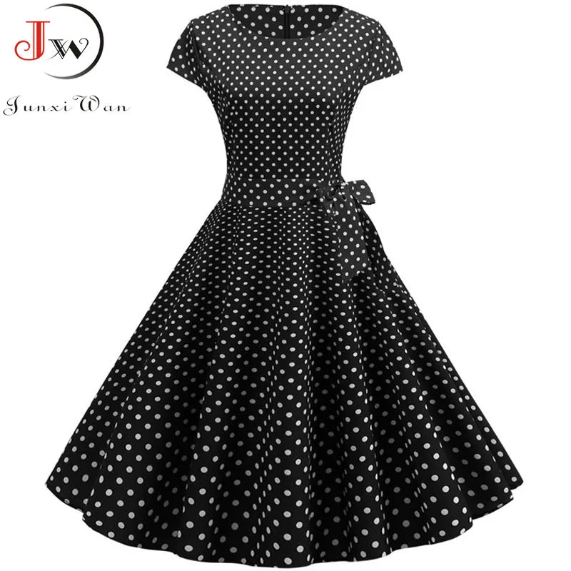 Women's Vintage Polka Dot Midi Dress