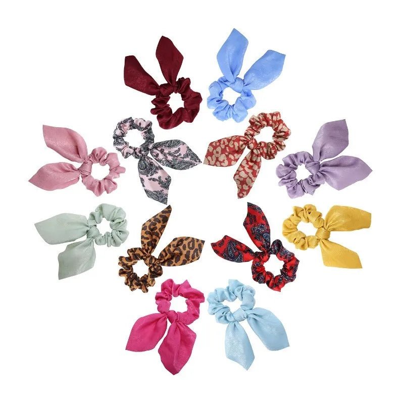 Floral Bow Scrunchies - Printed Elastic Hair Ties for Women & Girls - lily supply