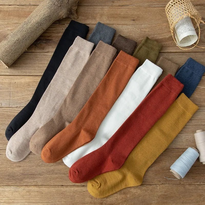 Women's Organic Cotton Thigh High Knee Socks – Solid Colour Long Socks - lily supply