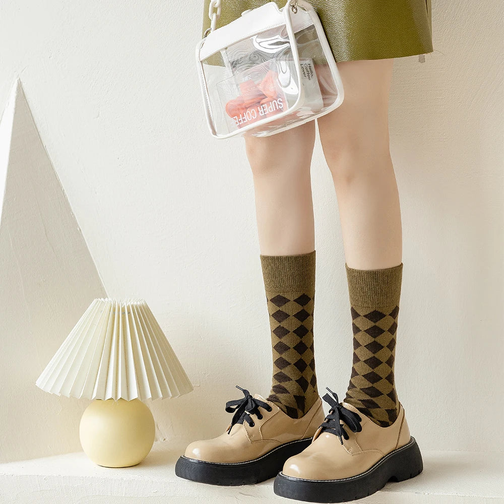 Salina Women's Combed Cotton Mid Tube Calf Socks - Retro Fashion Leisure Sports