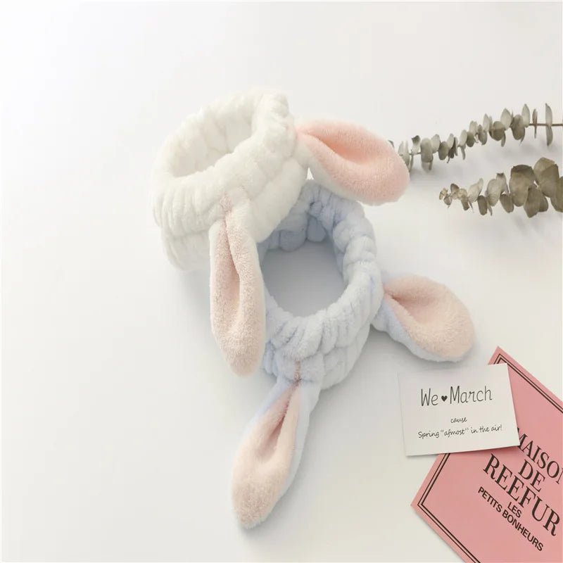Face Wash Makeup Headband Bow Coral Fleece Rabbit ears Hairbands Women Girls Elastic Hair Bands Soft Turban Hair Accessories - lily supply