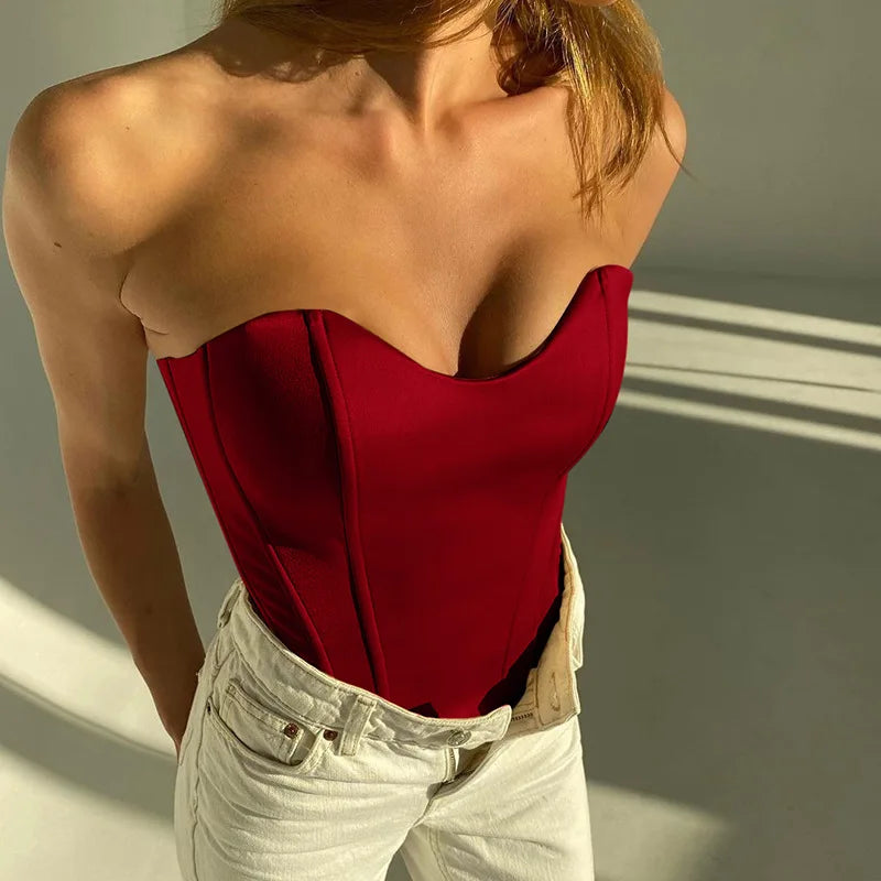 Women's Tube Top Solid Sleeveless Slim Corset Crop Top 2024 Summer Casual ElegantfemaleStrapless Vest