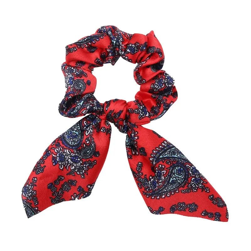 Floral Bow Scrunchies - Printed Elastic Hair Ties for Women & Girls - lily supply