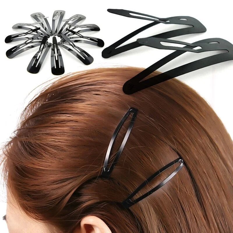 12pcs Simple Black Straight Hair Clips - Snap Barrettes for Women - lily supply