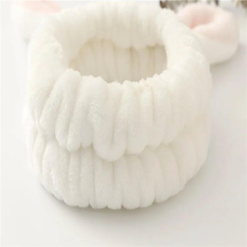 Face Wash Makeup Headband Bow Coral Fleece Rabbit ears Hairbands Women Girls Elastic Hair Bands Soft Turban Hair Accessories - lily supply