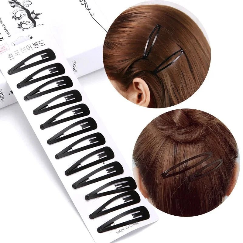12pcs Simple Black Straight Hair Clips - Snap Barrettes for Women - lily supply