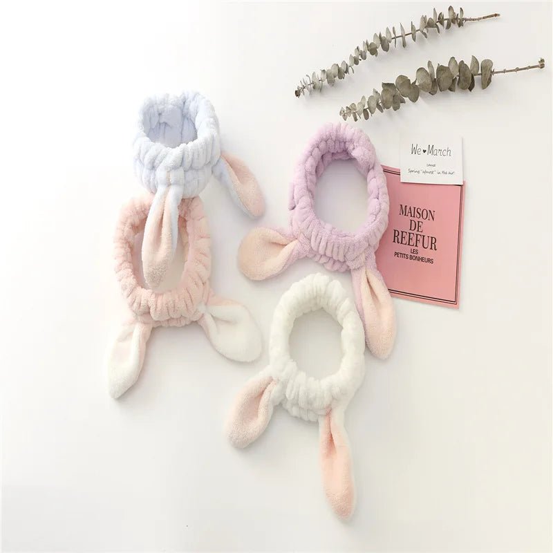 Face Wash Makeup Headband Bow Coral Fleece Rabbit ears Hairbands Women Girls Elastic Hair Bands Soft Turban Hair Accessories - lily supply