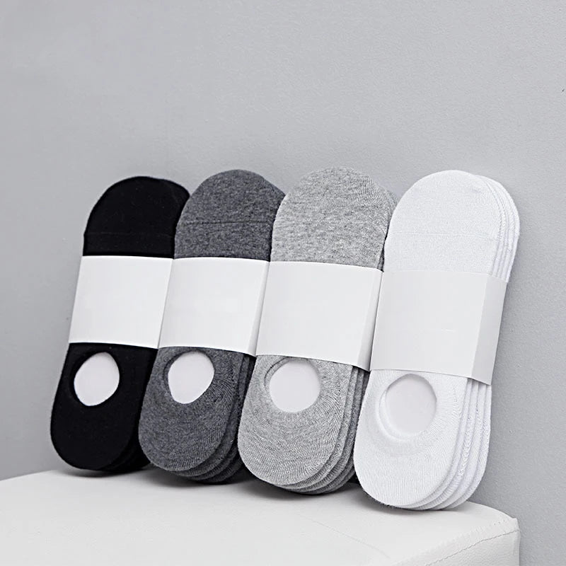 Men's Invisible Silicone Ankle Boat Socks - 5 Pairs Cotton No - Show Slippers - lily supply