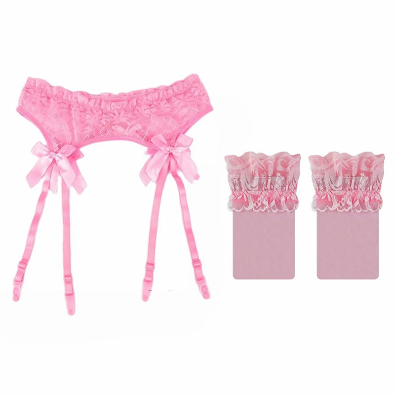 Black/Red/Pink/White Lace Bow Garters Belt Women Sexy Transparent Lingerie Adjustable Suspender Belt For Thigh High Stockings