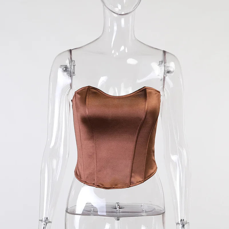 Women's Tube Top Solid Sleeveless Slim Corset Crop Top 2024 Summer Casual ElegantfemaleStrapless Vest