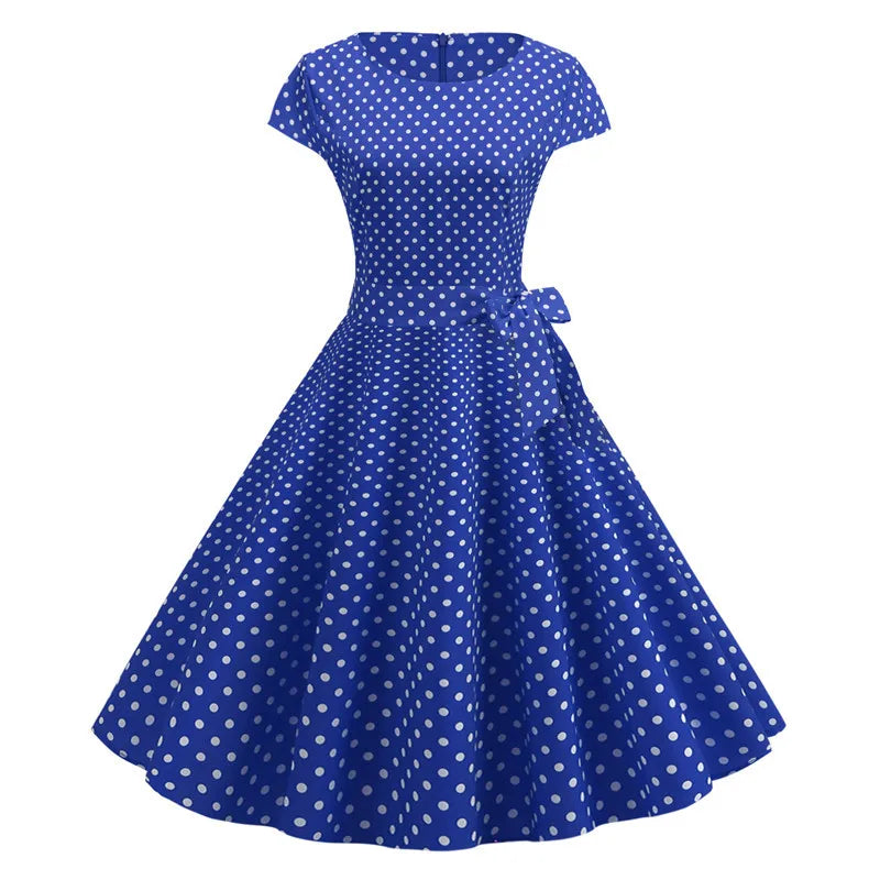 Women's Vintage Polka Dot Midi Dress