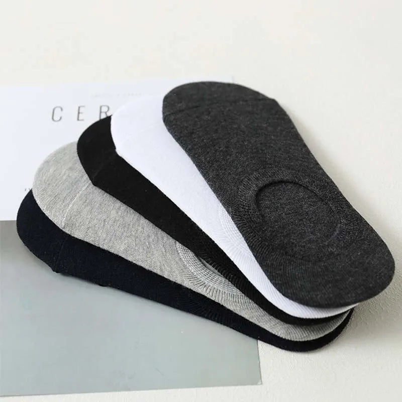 Men's Invisible Silicone Ankle Boat Socks - 5 Pairs Cotton No-Show Slippers