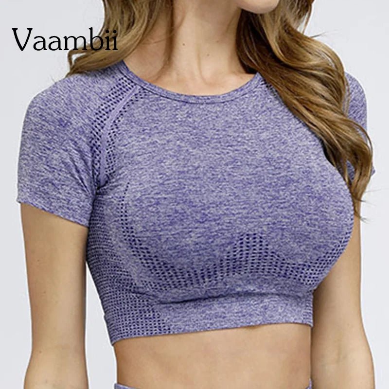 Women's Fitness T-shirts 2020 Clothing Gym Shirt Female Seamless Yoga Top Sportswear Crop Tops Sports Wear For Women T-shirt - lily supply