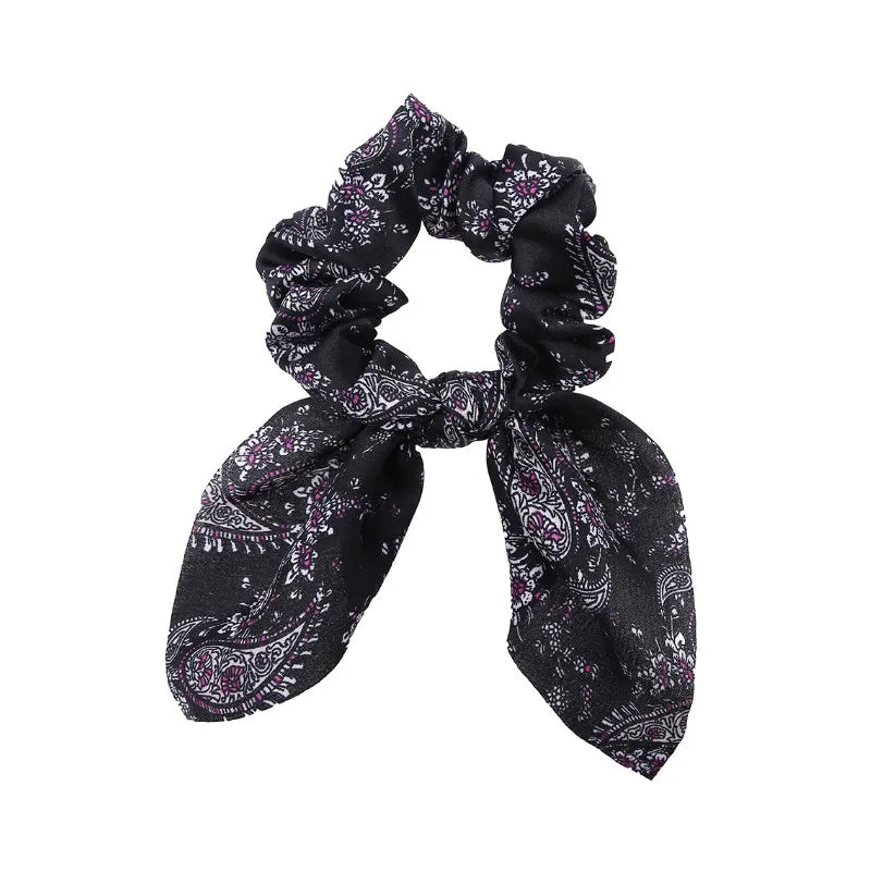 Floral Bow Scrunchies - Printed Elastic Hair Ties for Women & Girls - lily supply