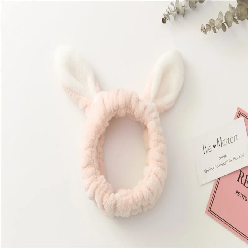 Face Wash Makeup Headband Bow Coral Fleece Rabbit ears Hairbands Women Girls Elastic Hair Bands Soft Turban Hair Accessories - lily supply