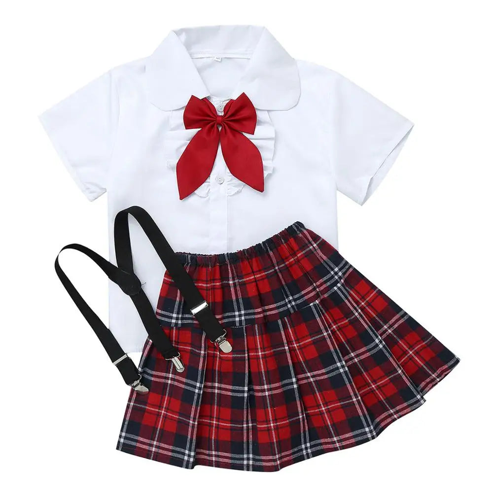 Girls School Uniform Set - Shirt, Suspender Skirt & Socks