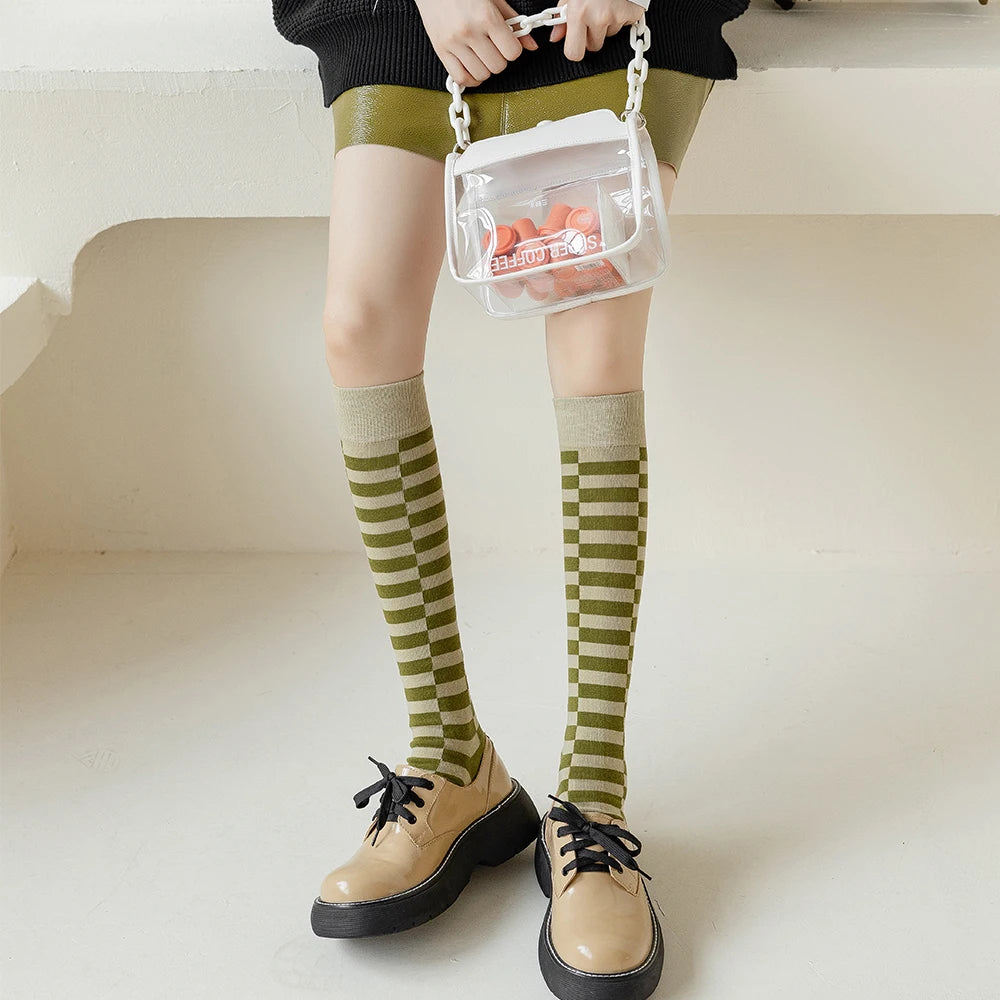 Salina Women's Combed Cotton Mid Tube Calf Socks - Retro Fashion Leisure Sports