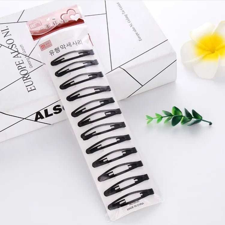 12pcs Simple Black Straight Hair Clips - Snap Barrettes for Women - lily supply