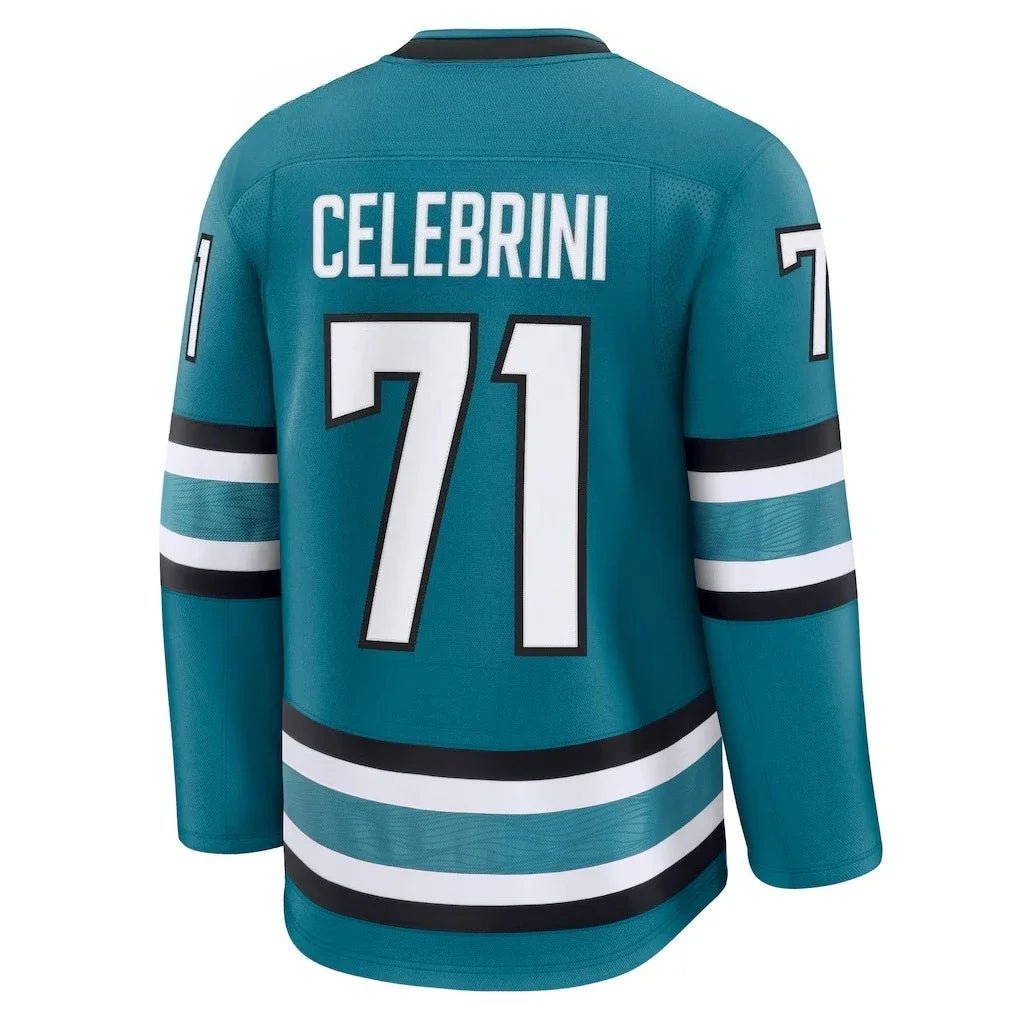 Celebrini 71 Hockey Jersey – Teal, Black & White Fan Shirt - lily supply