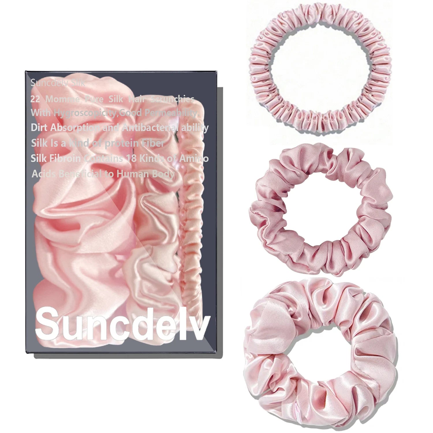 3pcs 100% Pure Mulberry Silk Handmade Scrunchie Hair Ties - lily supply