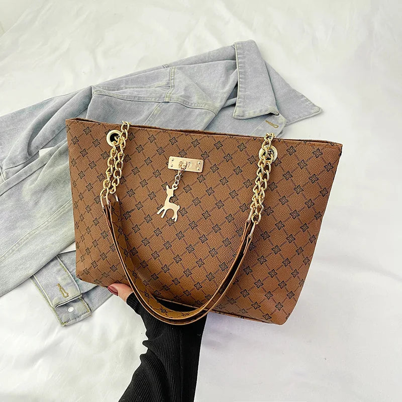 Women's Large Capacity Luxury Print Tote Bag - Trendy Shoulder Purse