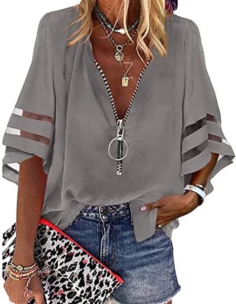 Women's Vintage Zipper Off Shoulder Blouse