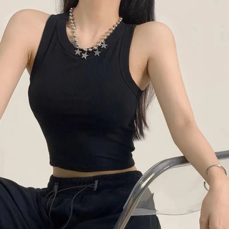 New Women Sports Tank Tops With Bra Pad Casual Crop Tops Backless Knitt Running Camisole For Women Streetwear Tops - lily supply