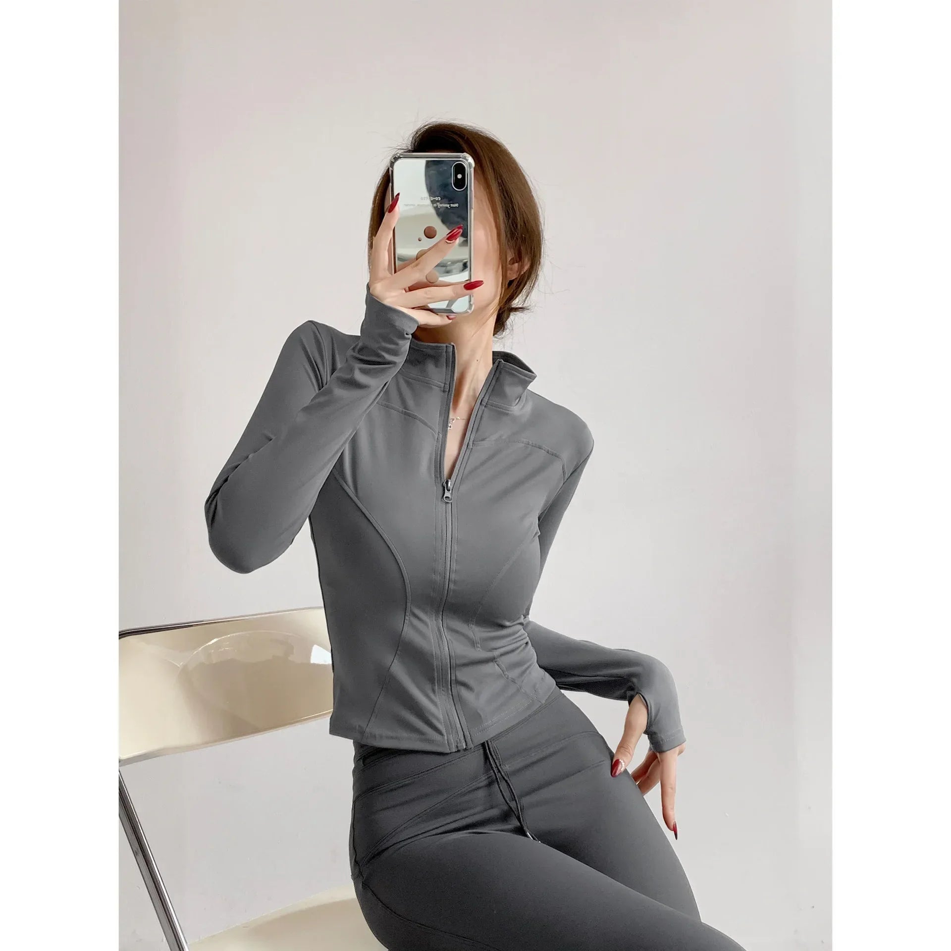 Women's Quick Dry Yoga Zip Jacket - Tight Long Sleeve Running Fitness S-3XL