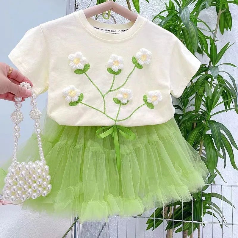 Girls Short Sleeve T-shirt Summer Baby Girl Sweet 3D Flowers Tee Kids Cotton Tops 1 - 6Y Chidlren Trendy Casual Clothes - lily supply