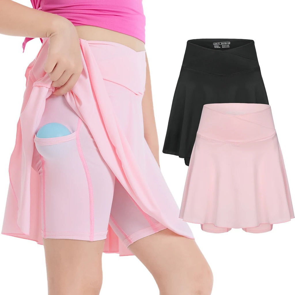Girls Tennis Athletic Skirt with Side Pocket Shorts High Waist Active Skort for Girls Kids Teen FW103 - lily supply