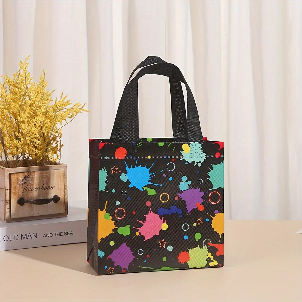 10pcs Neon Print Non-Woven Tote Bags with Handle - Reinforced Edges