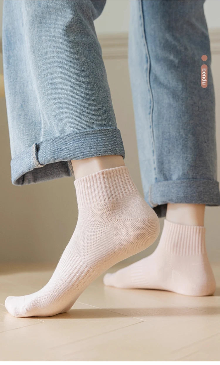 Women's 100% Cotton Short Sports Socks - 6 Pairs Breathable Mesh Low Top