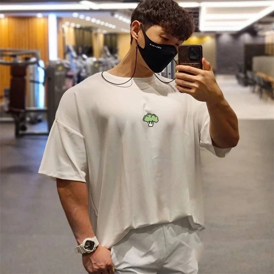 High Qualit gyms T shirt Men Bodybuilding print loose T-shirt Workout Fitness Tees Men Clothing cotton Short Sleeve Sports Shirt - lily supply