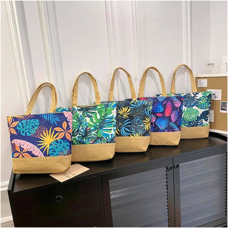 Women's Floral Printed Beach Shopping Large Capacity Tote Bag