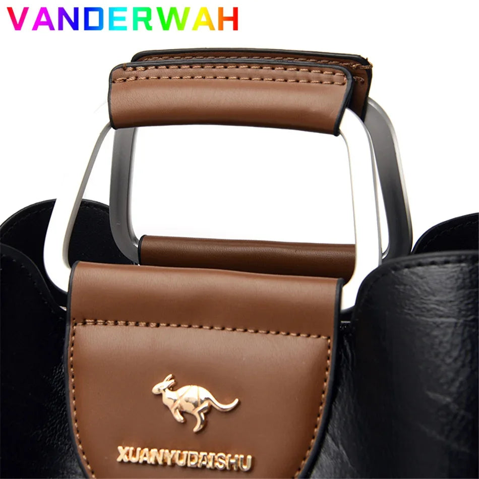 Women's 3-Layer Oil Skin Leather Luxury Designer Crossbody Tote Bag