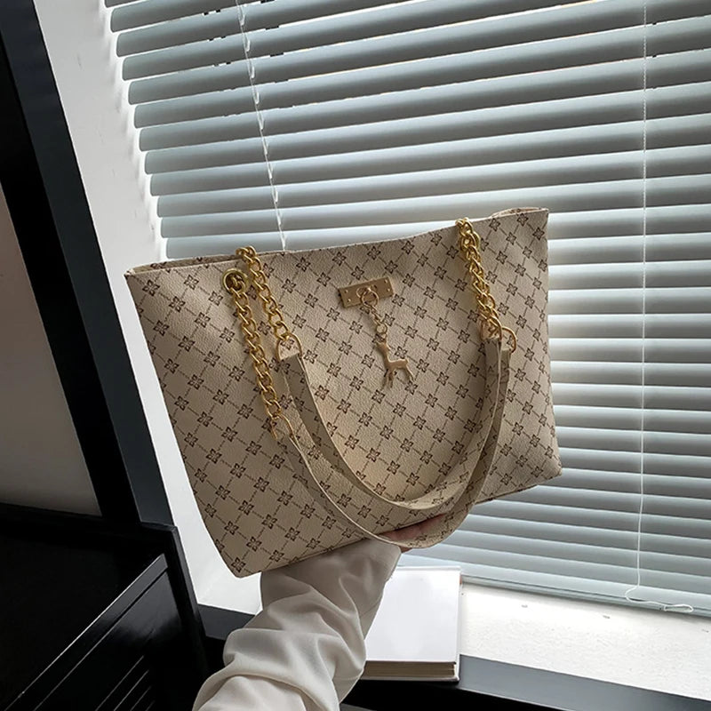 Women's Soft Leather Large Tote Handbag - Presbyopia Texture Shoulder Bag