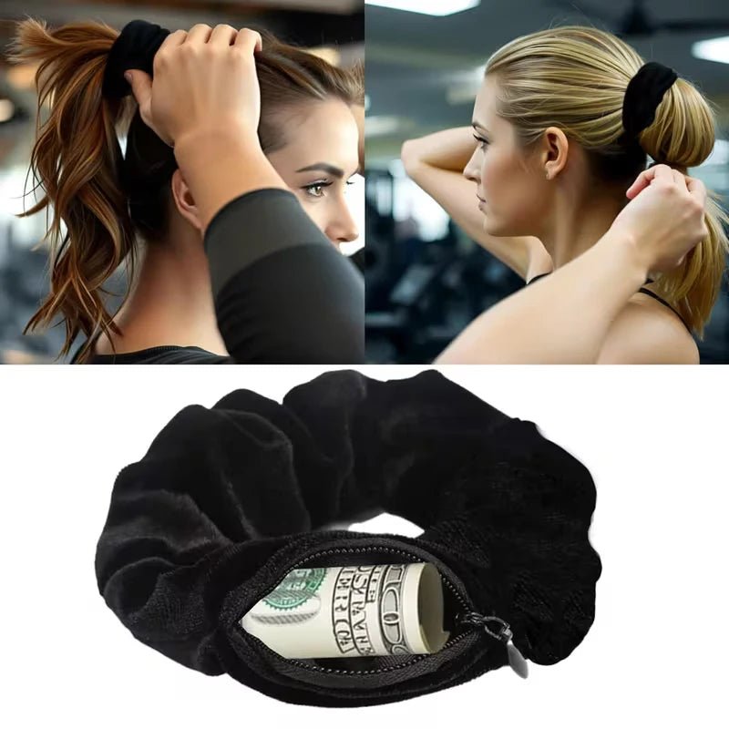 Velvet Scrunchie with Zip Pocket - Elastic Hair Tie & Headband - lily supply