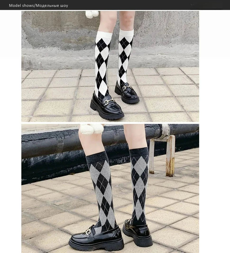 Women's Organic Cotton Diamond Thigh High Socks – Textured Long Socks - lily supply