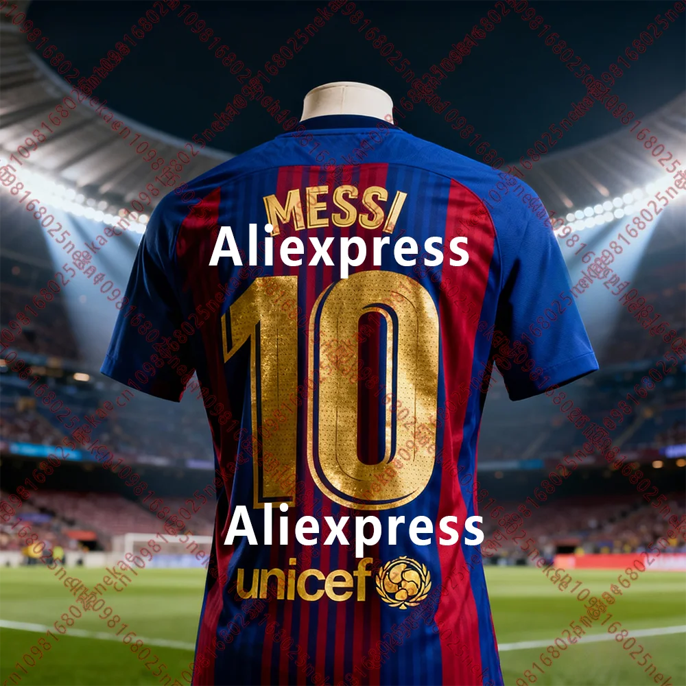 Messi 10 Soccer Jersey – Blue & Red with Gold Accents - lily supply