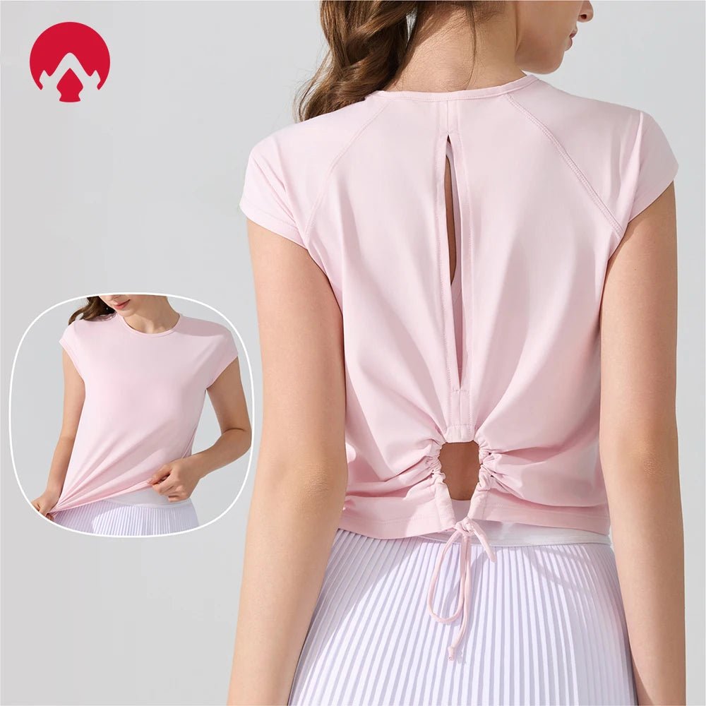 Women's Sports Top Beautiful Back Short - Sleeve T-Shirt, Breathable Hollow UPF50 Sun Protection, Running Fitness Yoga Activewear - lily supply