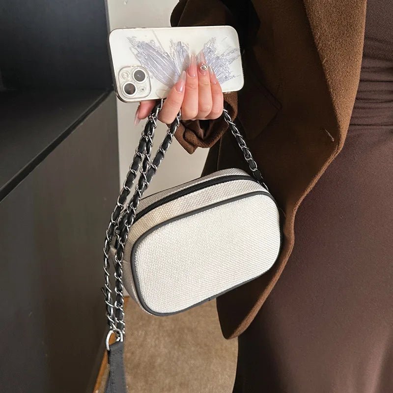Women's Luxury Chain Canvas Shell Shoulder Bag - Designer Crossbody Purse - lily supply