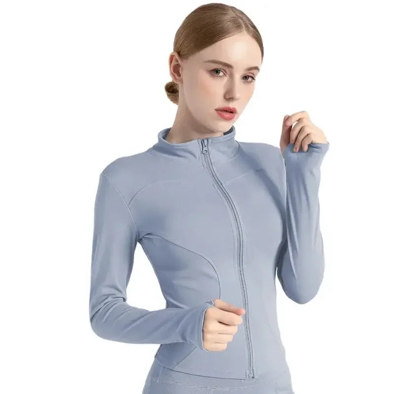 Women's Stand Collar Yoga Fitness Long Sleeve Top - High Elastic Loose Exercise