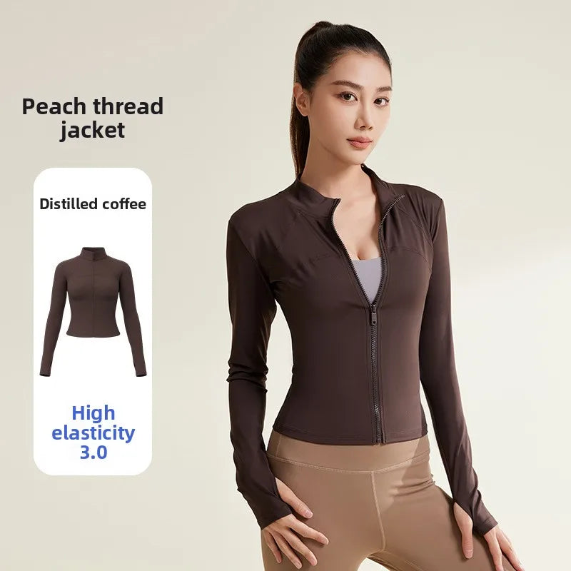 Women's Slim Zip Sports Yoga Coat - Long Sleeve Gym Running UV Protection