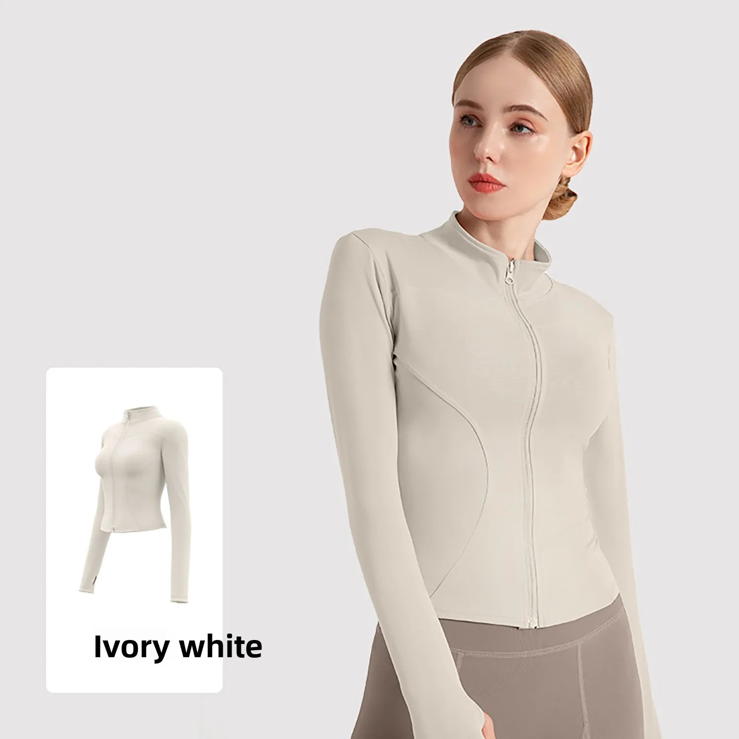 Women's Stand Collar Yoga Fitness Long Sleeve Top - High Elastic Loose Exercise