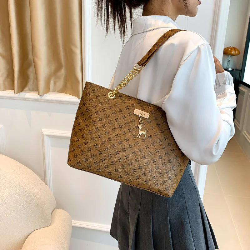 Women's Soft Leather Large Tote Handbag - Presbyopia Texture Shoulder Bag