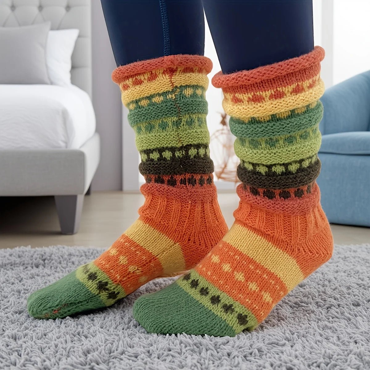 1 Pair Trendy Women's Colorful Striped Socks - lily supply