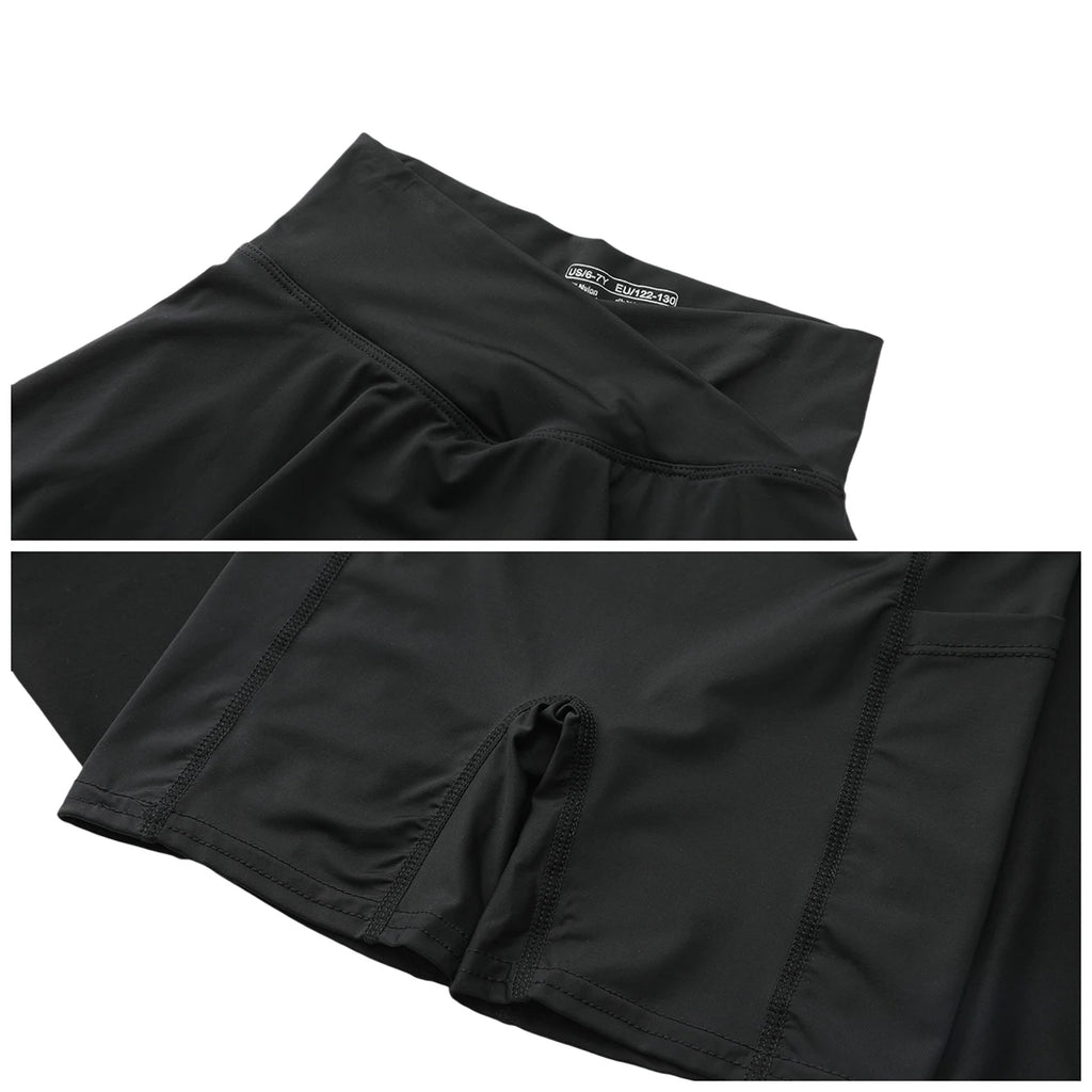 Girls Tennis Athletic Skirt with Side Pocket Shorts High Waist Active Skort for Girls Kids Teen FW103 - lily supply