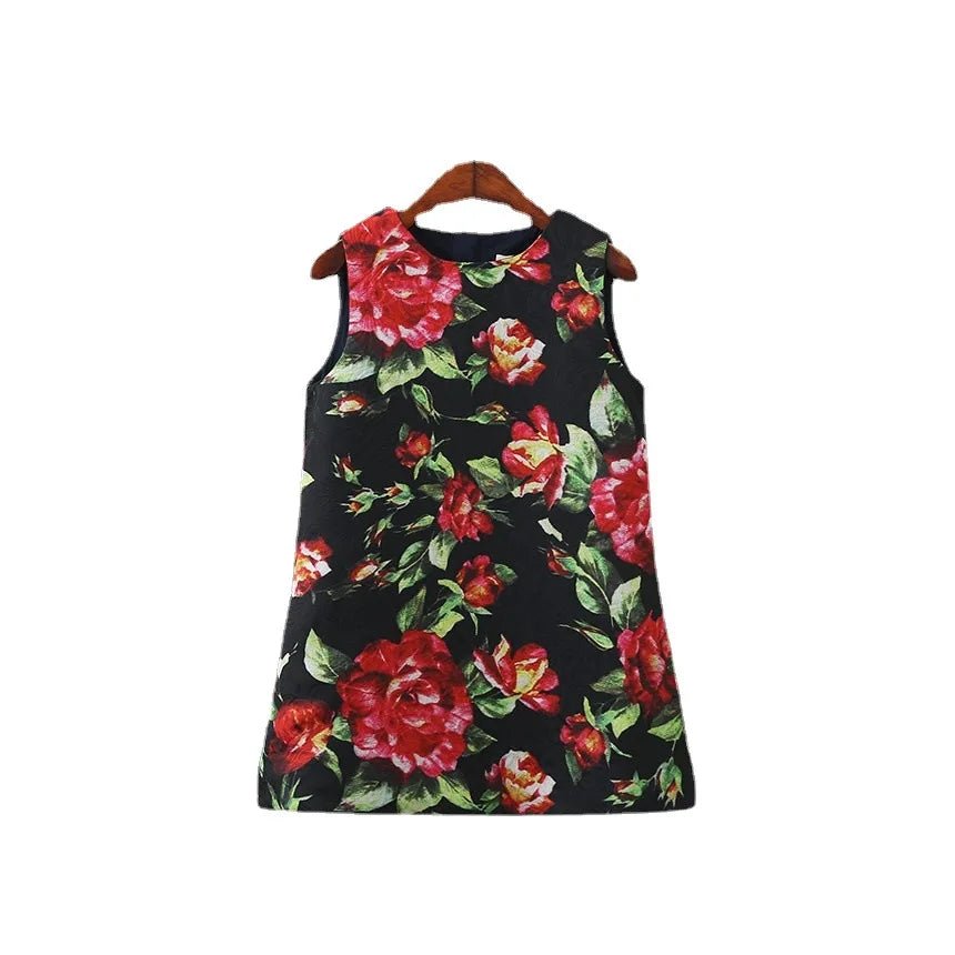 Girls Birthday Party Dress Fashion Rose Printing Children Costumes For Girls Brand Kids Dresses Princess Girls Party Dress - lily supply
