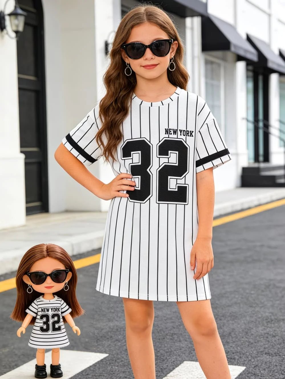 Girls Sports Jersey Dress Number 3D Print Crew Neck Short Sleeve Summer Dresses Outdoor Baseball Sport Style Causal Girl Clothes - lily supply
