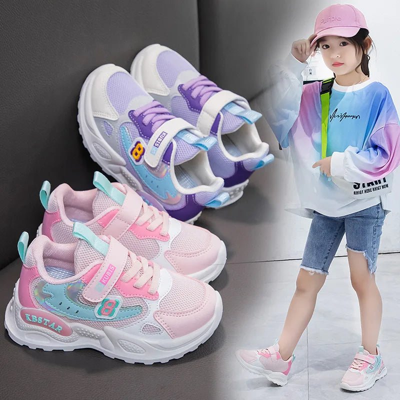 Girls Sports Shoes Kids Running Shoes Pink Breathable Air Mesh Heart Sweet Sneakers Cute Hook & Loop Children's Casual Shoes - lily supply